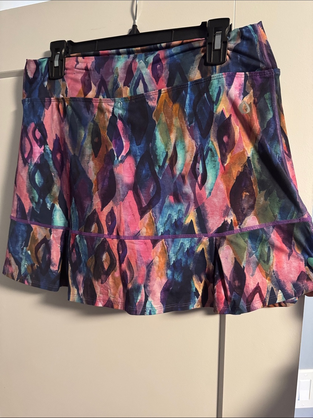 Multicolor Watercolor Print Ruffle Hem Skater Skirt